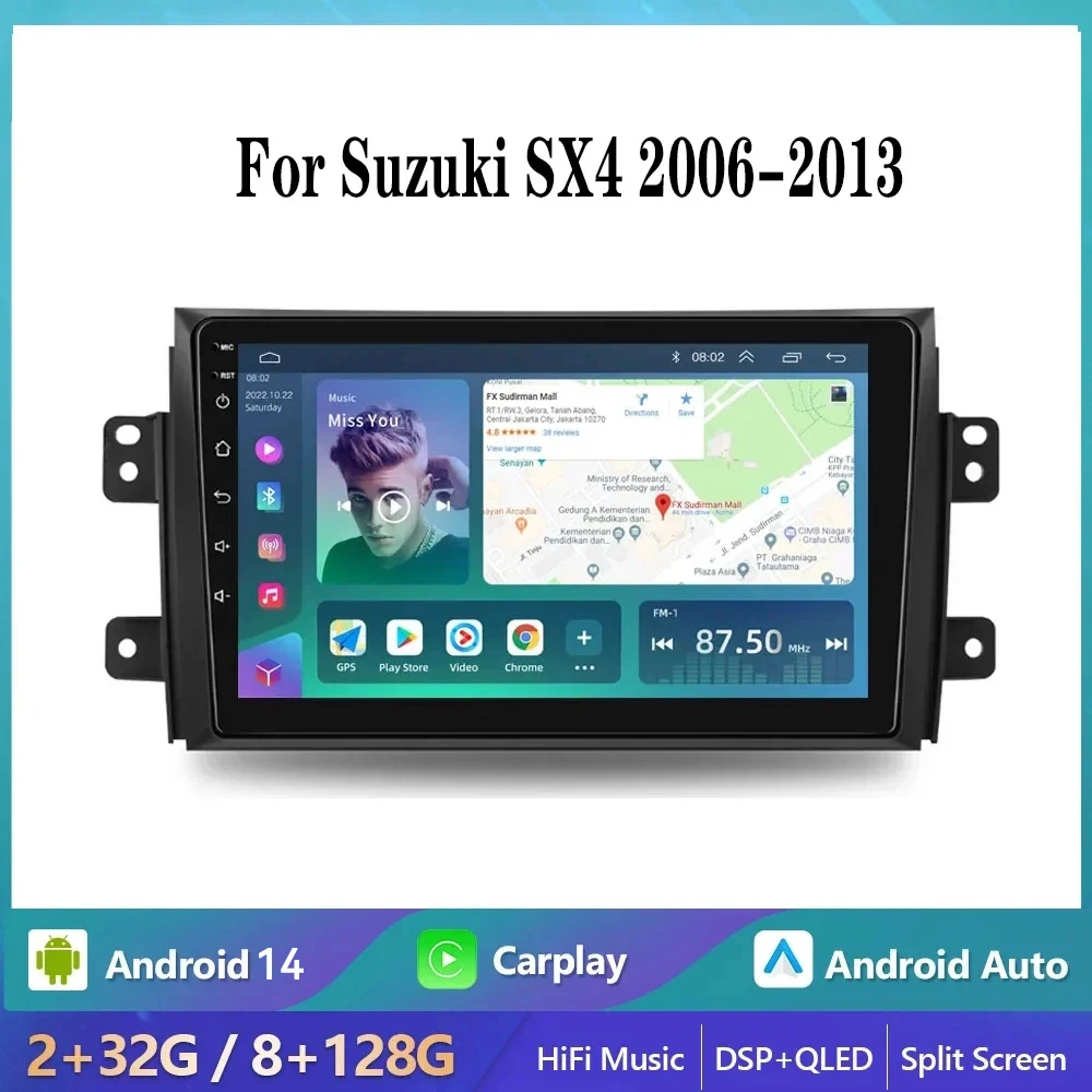 

Автомагнитола на Android 14, мультимедийный плеер на Android для Suzuki SX4 2006 2007 2008 2009 2010 2011 2012 2013 с GPS Навигатором, Авторадио 2din