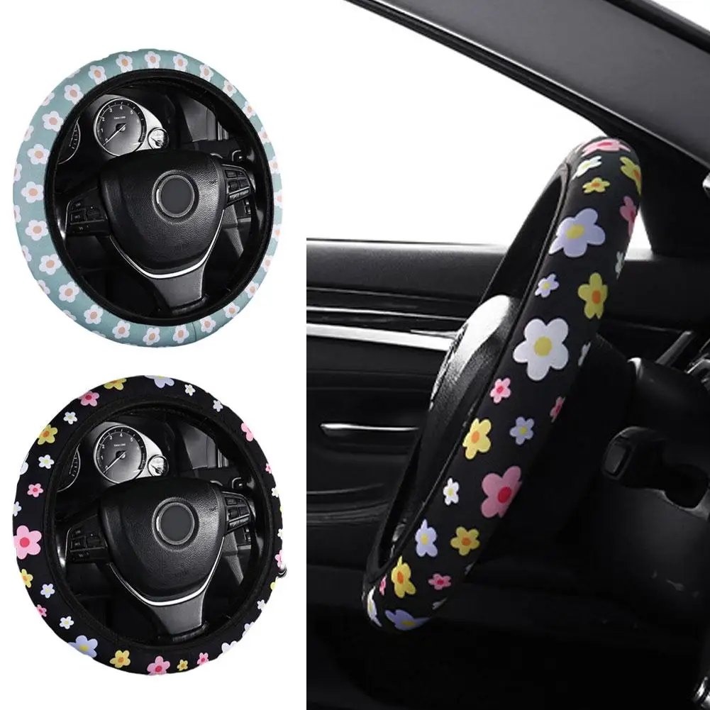 Small Fresh Flower Elastic No Inner General Purpose Steering Wheel Car Cover Handle Absorbent And Cover Breathable L9A0