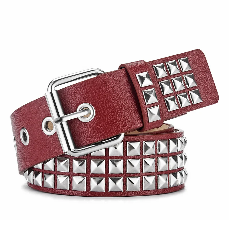Neuer quadratischer Perlen-Nietengürtel für Damen, Heavy-Metal-Gürtel für Männer und Frauen, Y2K europäischer und amerikanischer Punk-Rock-Jeansgürtel. – Detail 7