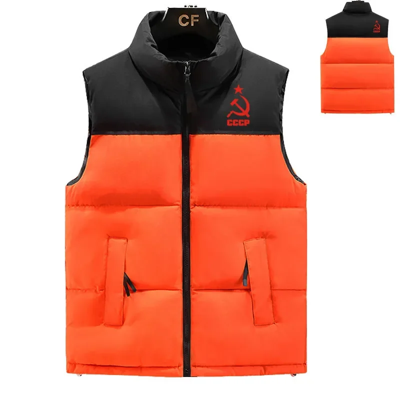 2023 Winter men\'s down jacket high-end men\'s cotton-padded jacket CCCP logo print color matching fashion casual down vest