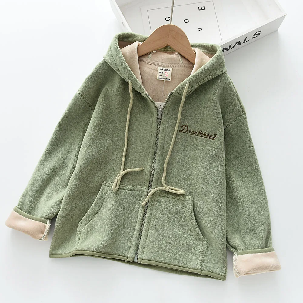 1012-06 autumn and winter new casual fleece hooded zipper sweater for boys and girls