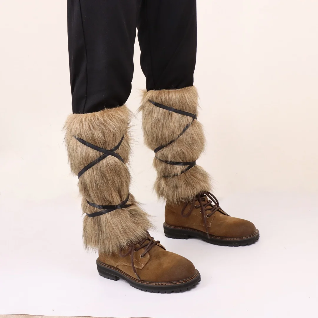 Medieval Imitation Fur Warm Leggings Furry Leggings Boots Cosplay Vikings Knight Dress Up Foot Cover Hunter Pirate Cosplay Props