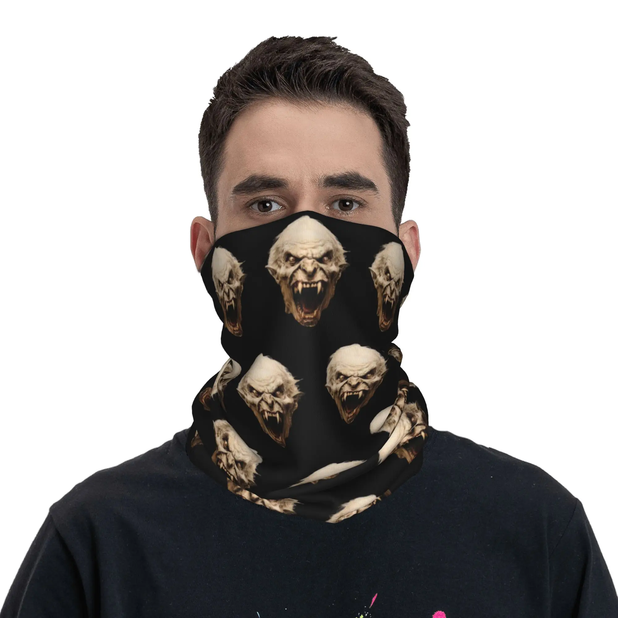 Ghoulish Creature Face Neck Gaiter Women Men UV Protection Winter  Bandana Scarf for Hiking