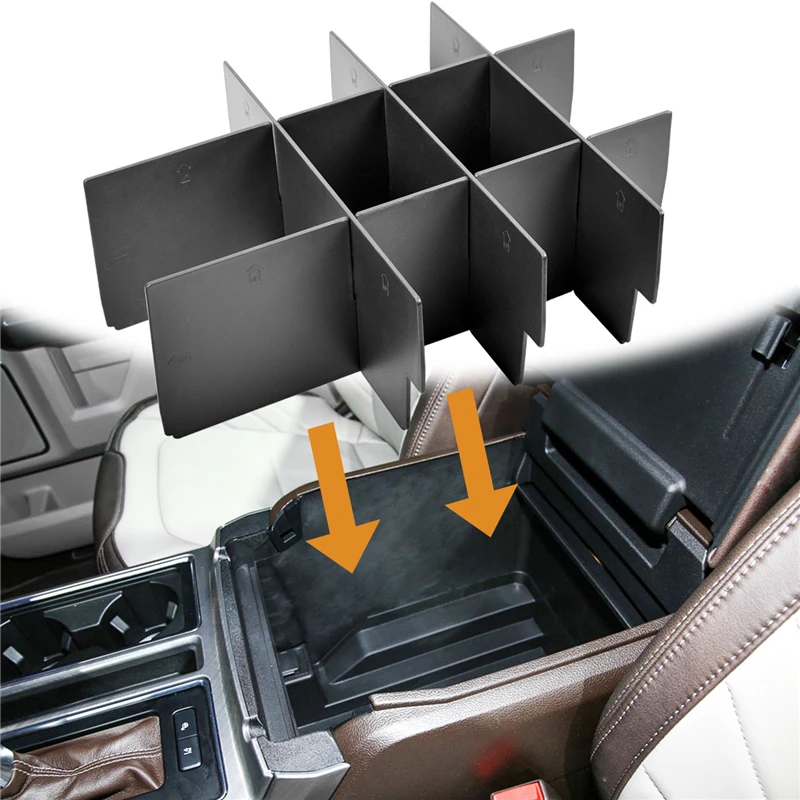 Center Console Dividers Tray For Ford F150 Raptor 2015 2016 2017 2018 2019 2020 Interior Storage ABS Insert Dividers Accessories