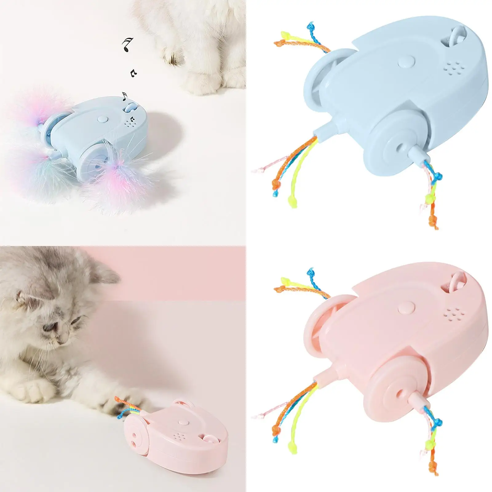 Cat Toys Interactive Teaser Pet Stick Mouse Toy Moving Toys