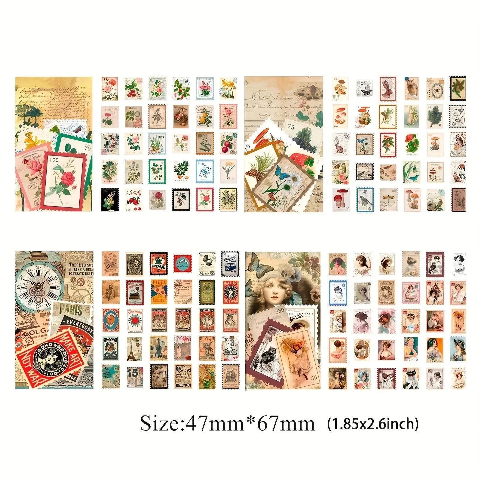 Vintage Removable Adhesive Washi Paper Stickers - 240pcs, 120 Unique Translucent Die-Cut Stamp Edges, Office Stationery, Scrapbook Supplies