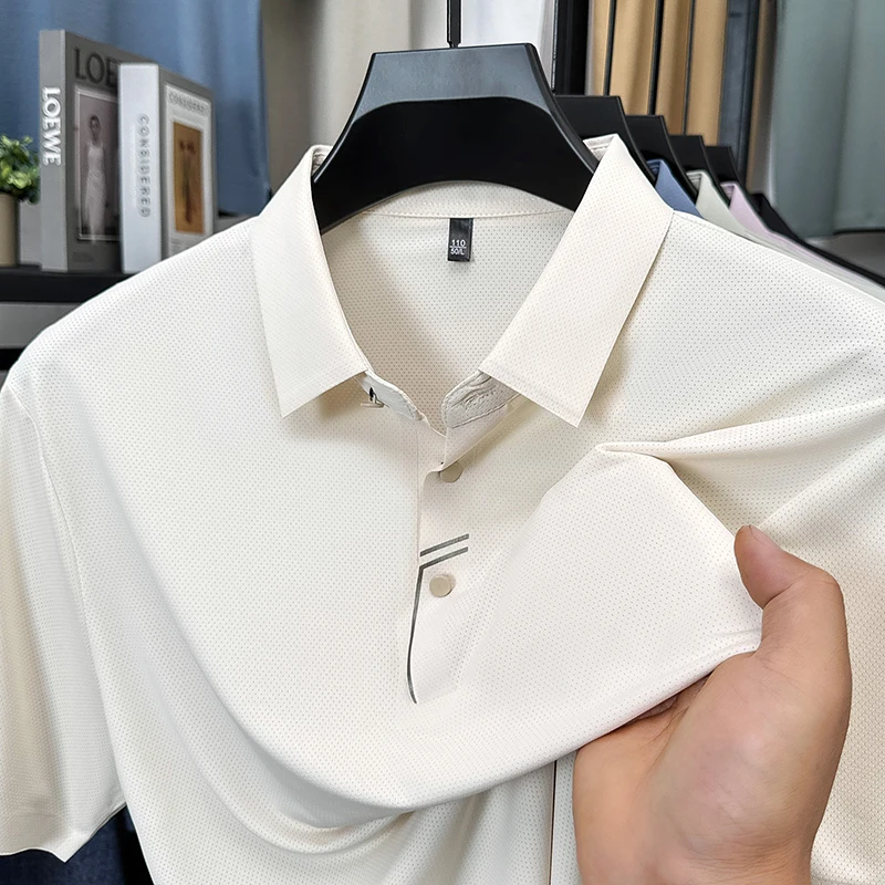 Summer Men's New Short Sleeved T-shirt, Youth and Middle-aged, Thin Collar, Casual Half Sleeved Elastic T-shirt, Polo Shirt