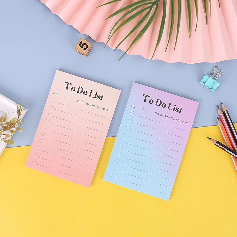 50 Sheets Ins Simple Memo Pads Gradient Check List To Do List Portable Pastable Sticky Notes Korean Stationery Office Supplies