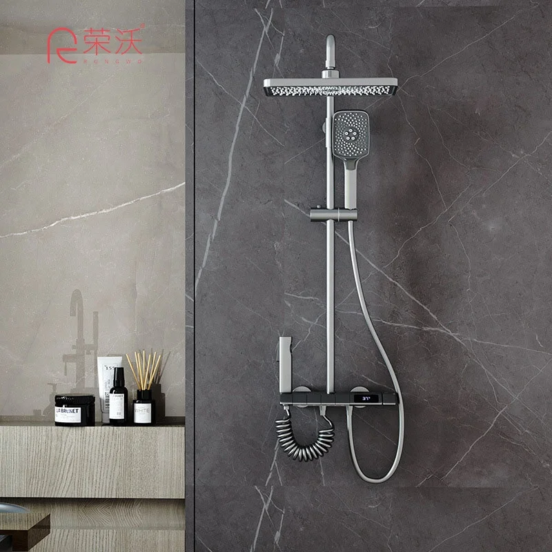 

Gray white Black digital Smart display temperature Piano Shower head porous outlet hot cold Brass bathroom Waterfall faucet