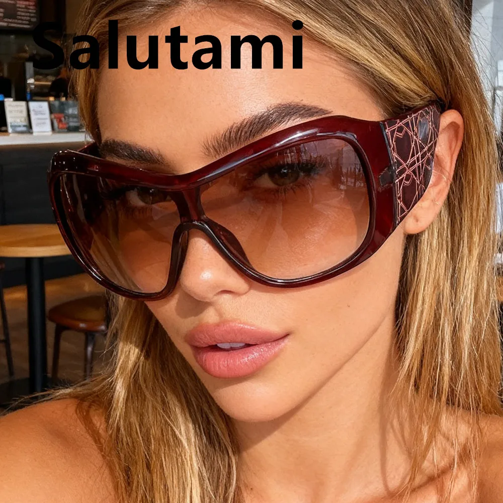 Vintage Square One Piece Shield Y2K Sonnenbrille für Frauen Neue Mode Rot Schwarz Farbverlauf Sexy Sonnenbrille Damen Oversize Shades – Detail 1