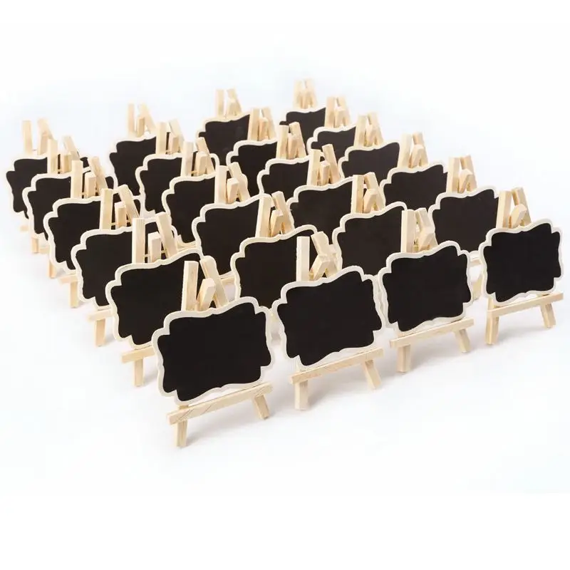 

24 PCS Mini Wooden Blackboard Message Rectangular Slate Board Cards Memo Label Signs Price Digit Table