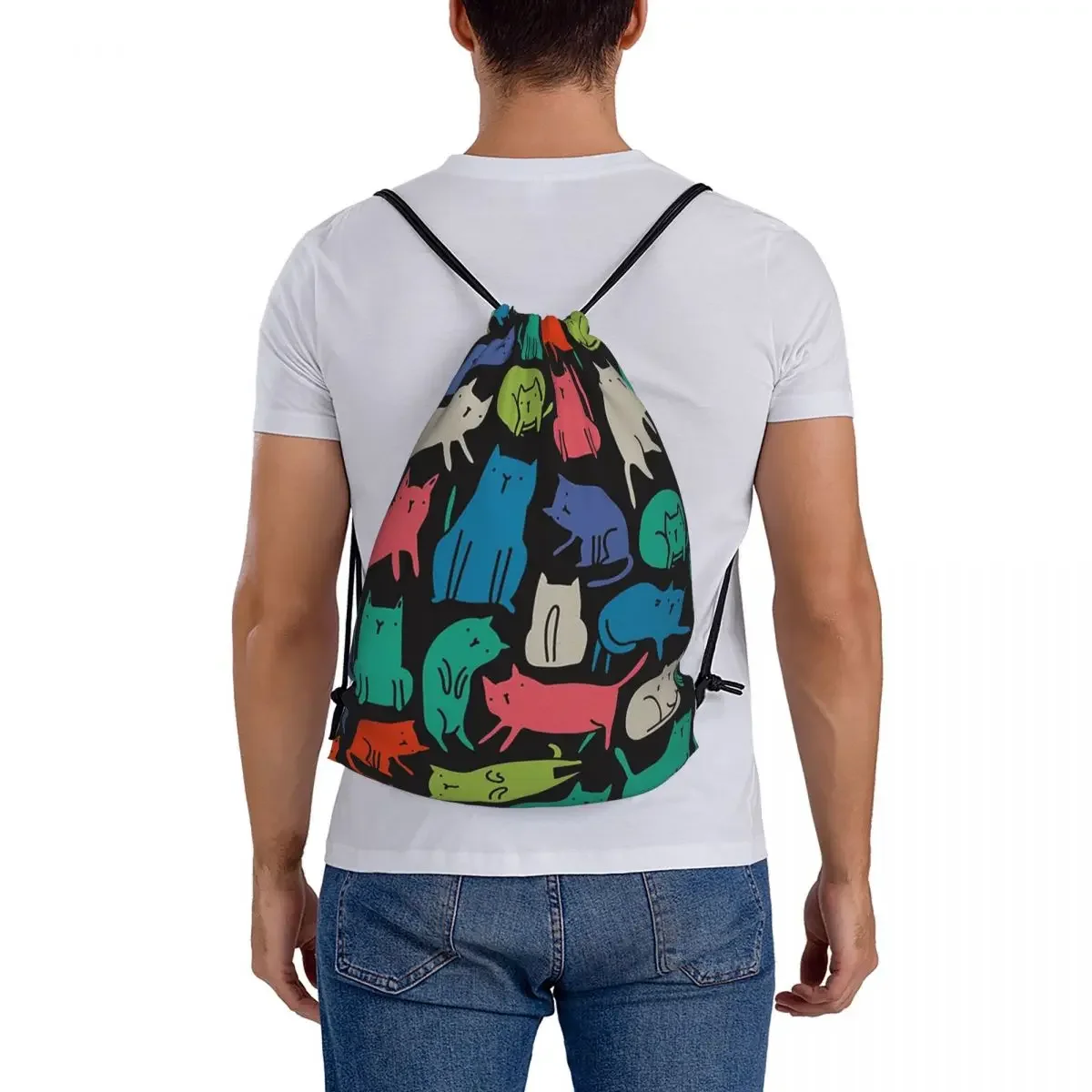 Gatos geniales Mochilas coloridas divertidas con diseño de mascotas para hombre y mujer, bolso con cordón, bolsa de almacenamiento con bolsillo