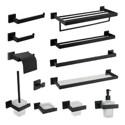 Black Bathroom Accessories Stainless Steel Set Wall Rack Towel Rack Towel Rack Tissue Holder Clothes Hook Toilet Brush Pendant