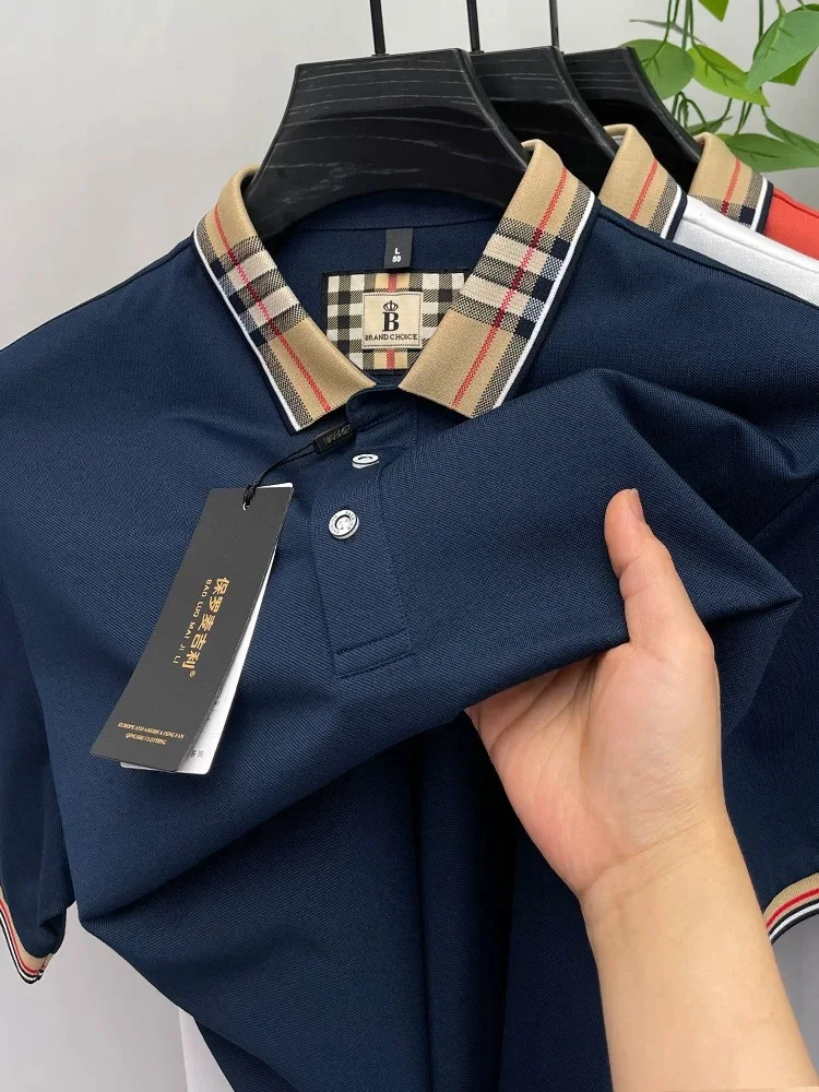 Luxury brand short sleeve polo shirt men fashion simple solid color summer new mercerized cotton breathable casual lapel T shirt image 2