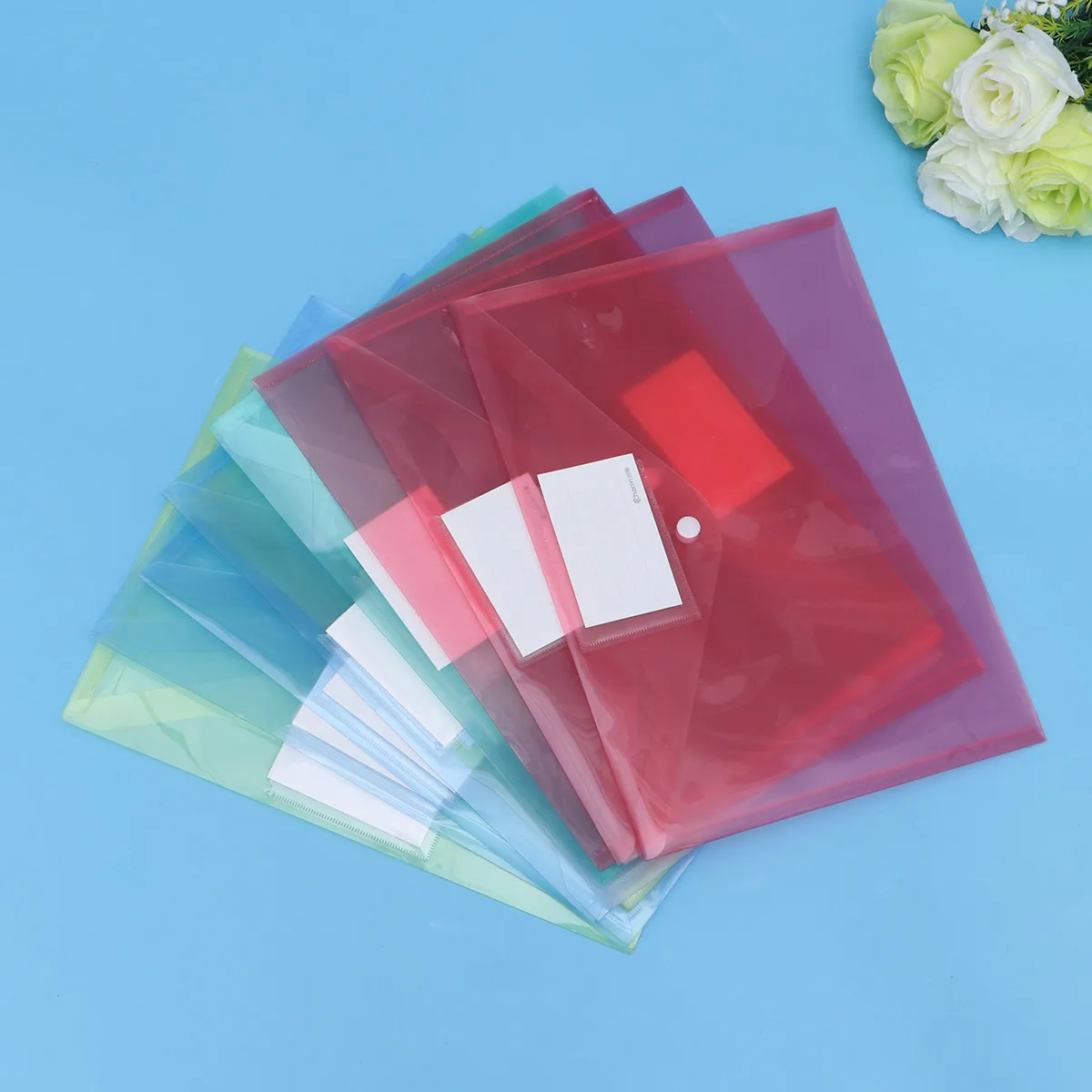

25Pcs A4 Transparent PVC Document Folder with Button Closure Colorful File Organizer for Office Home School Business Storage