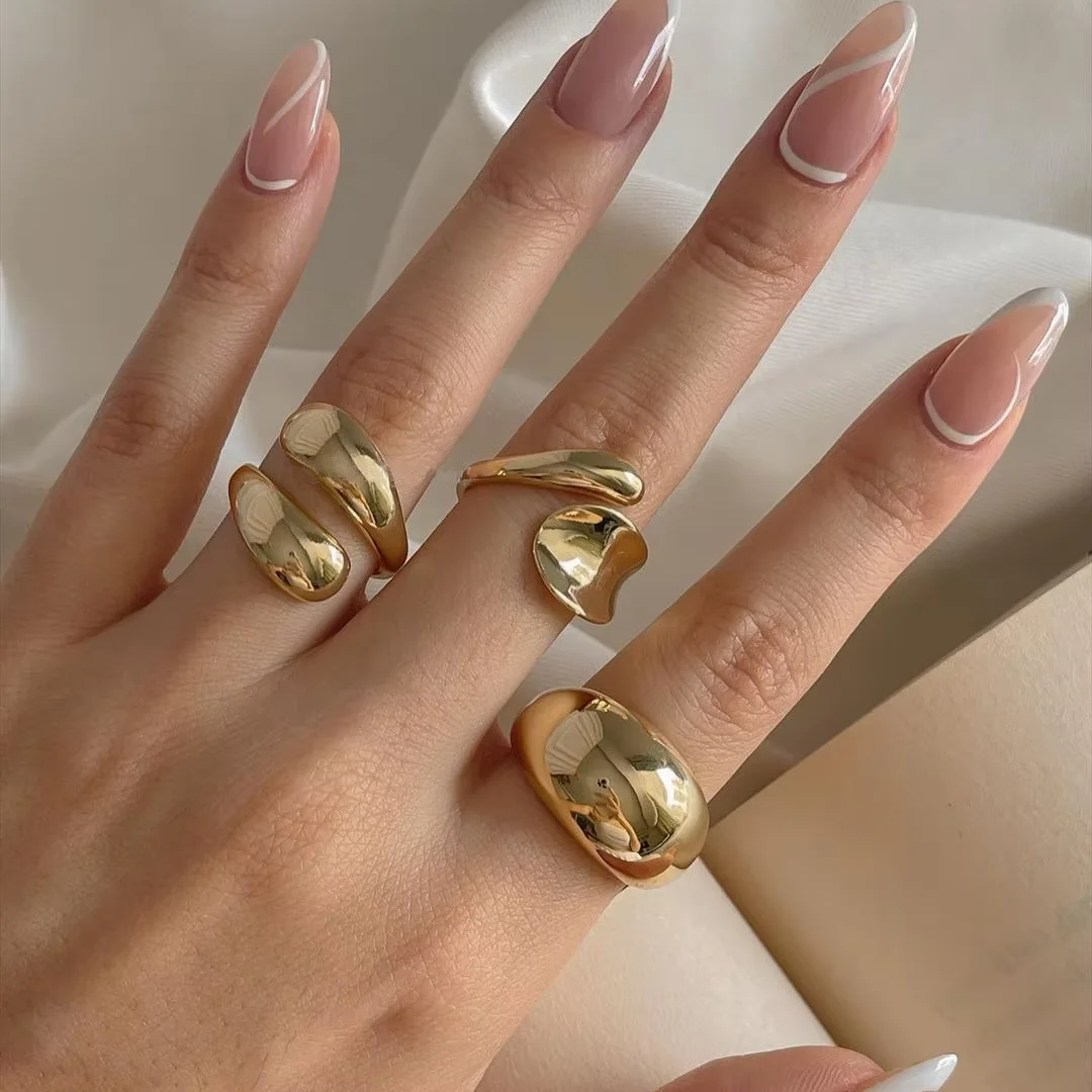 4 Pcs Punk Irregular Rings Set for Women Retro Exaggerated Geometric Gold Color Open Ring Fashion Personality Jewelry Gifts 2025