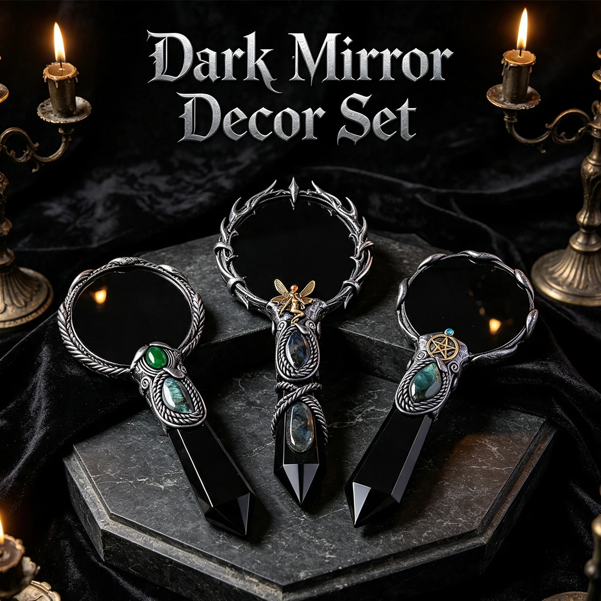 1pc Natural Obsidian Scrying Mirror Set, Handcrafted Black Stone Decorative Mirror, Home Tabletop Display Ornament