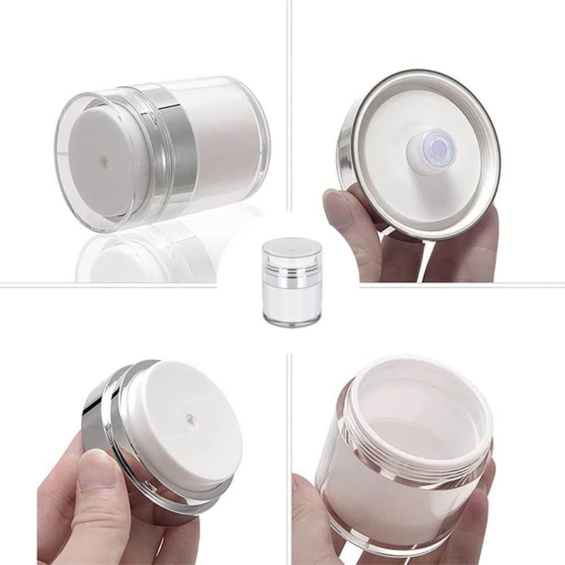 زجاجة كريم مفرغة، زجاجات جرة مضخة بدون هواء، موزع لوشن محمول، حاوية سفر كريمات المكياج 3 قطع