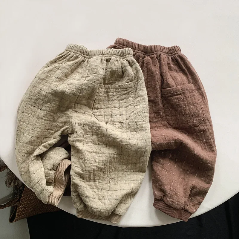 Autunno nuovi pantaloni per bambini in cotone a doppio strato retrò ragazzi e ragazze coreani pantaloni larghi casuali pantaloni morbidi per bambini