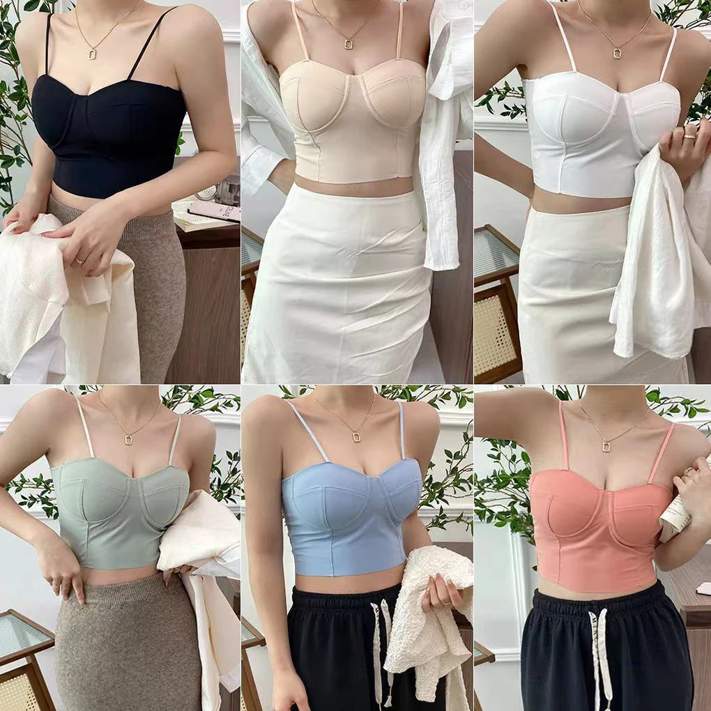 Rin Confa Women Knitting Crop Tops Sexy Camisole Ice Silk Tube Top Seamless Sports Tank Top Wireless Underwear Padded Bra Vest