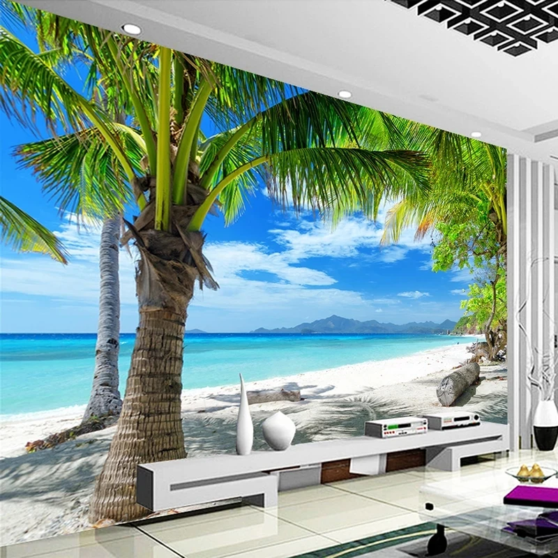 Custom Photo Wallpaper 3D Sea Beach Coconut Tree Seascape Modern Living room sofa TV background bedroom restaurant study Hotel