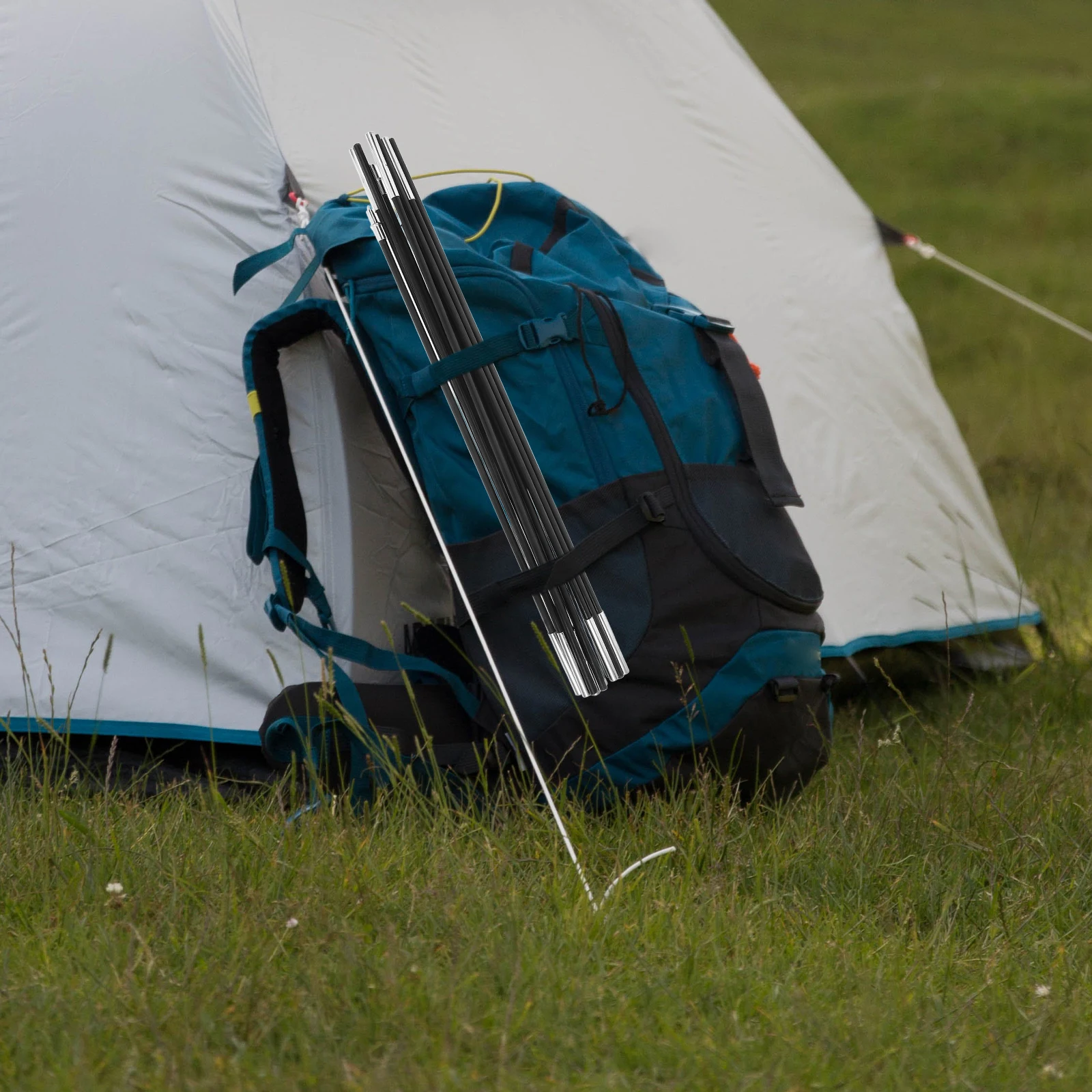 

2pcs Fiberglass Pole Kit Replacement For Single Tent 6 Sections Portable Support Bar Camping Hiking Trekking Pole Set For Tent