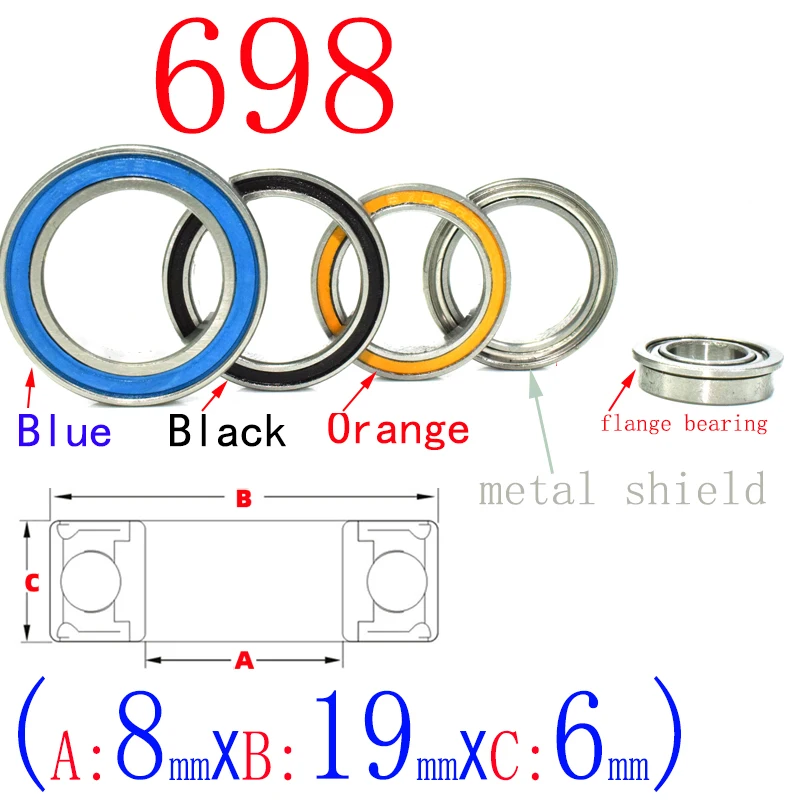698ZZ 2RS Flange Mini Bearings 8x19x6mm Rubber & Iron Sealed RC Car Toy Bearing Kit