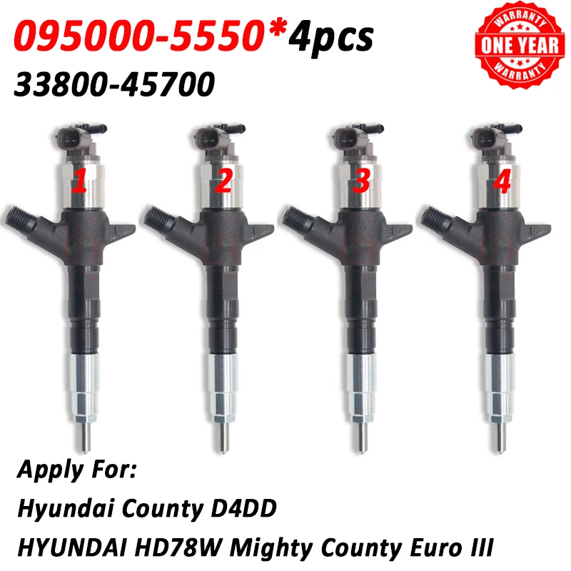 

4pcs 33800-45700 Diesel Fuel Injector Nozzle 095000-5550 For Hyundai HD78W Mighty County D4D Euro3