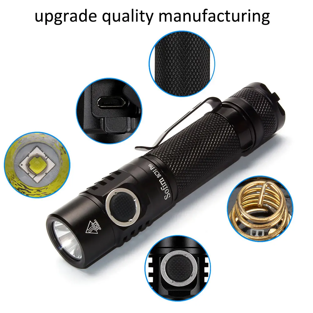 Sofirn SC31 Pro SST40 LED 2000LM Anduril Outdoor Tactical Flashlight Powerful Rechargeable USB C 18650 Torch