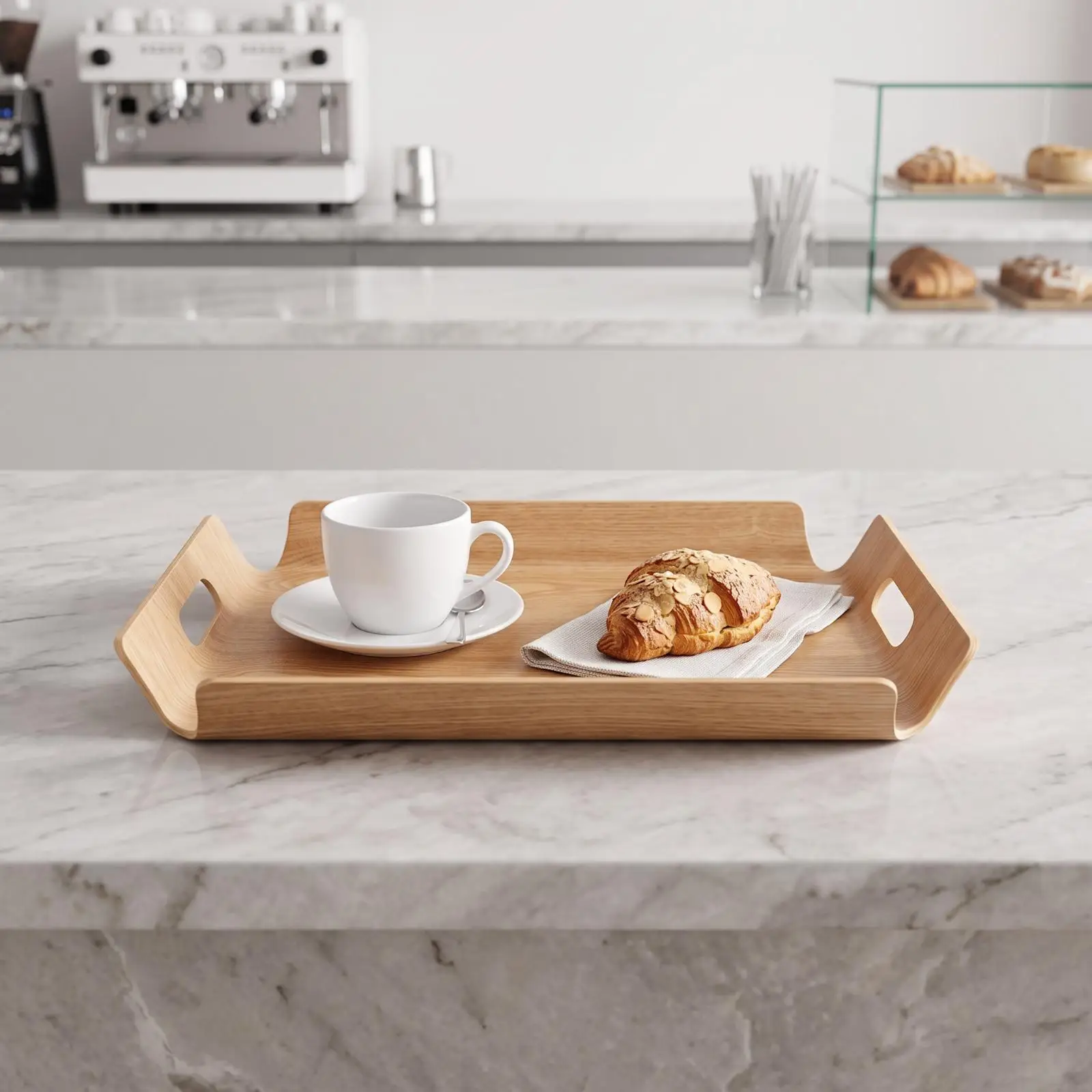 Tray with Raised Edge Portable Rectangular Serving Tray with Cutout Handles Wooden Platter with Raised Edges Convenient