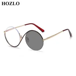 Fashion Women Round Photochromic Myopia Sun Glasses Girls Metal Semirim Personality Nearsighted Eyeglasses Custom Prescription