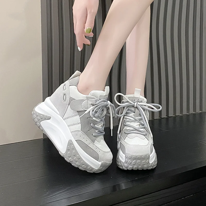 Spring Women Platform Trainers Comfy Shoes Chunky Sneaker Summer Women Wedge Shoes Breathable 10.5CM Height Increased Sneaker