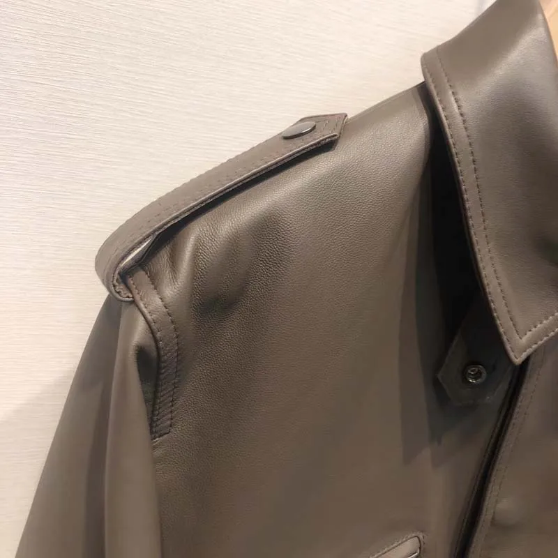 Veste en cuir véritable pour femme, longueur courte, col rabattu, grande poche, style décontracté, âme, manteau en peau de mouton véritable, printemps, nouveau, 2023