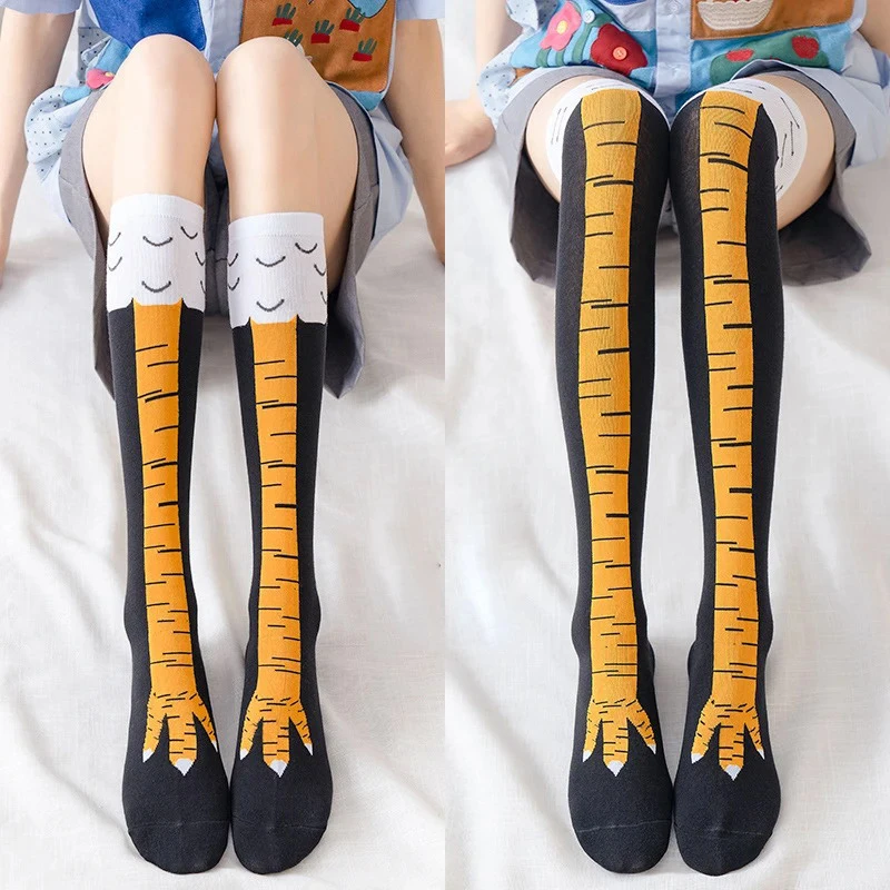 Hühner pfoten Füße Socken Frauen über dem Knie lange Socken lustige Cartoon Baumwolle Hühner bein Klaue Damen 3D-Druck Oberschenkel hohe Socken