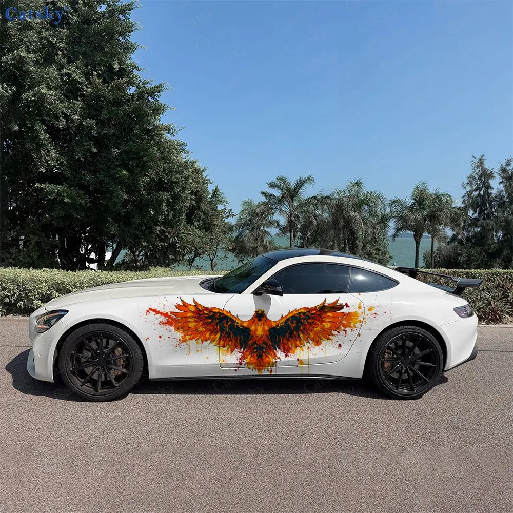 2pcs Flame Phoenix Decal, Durable, Fade-Resistant, Enhance Your Vehicles Aesthetic With Bold Art Design Car Vinyl Wrap