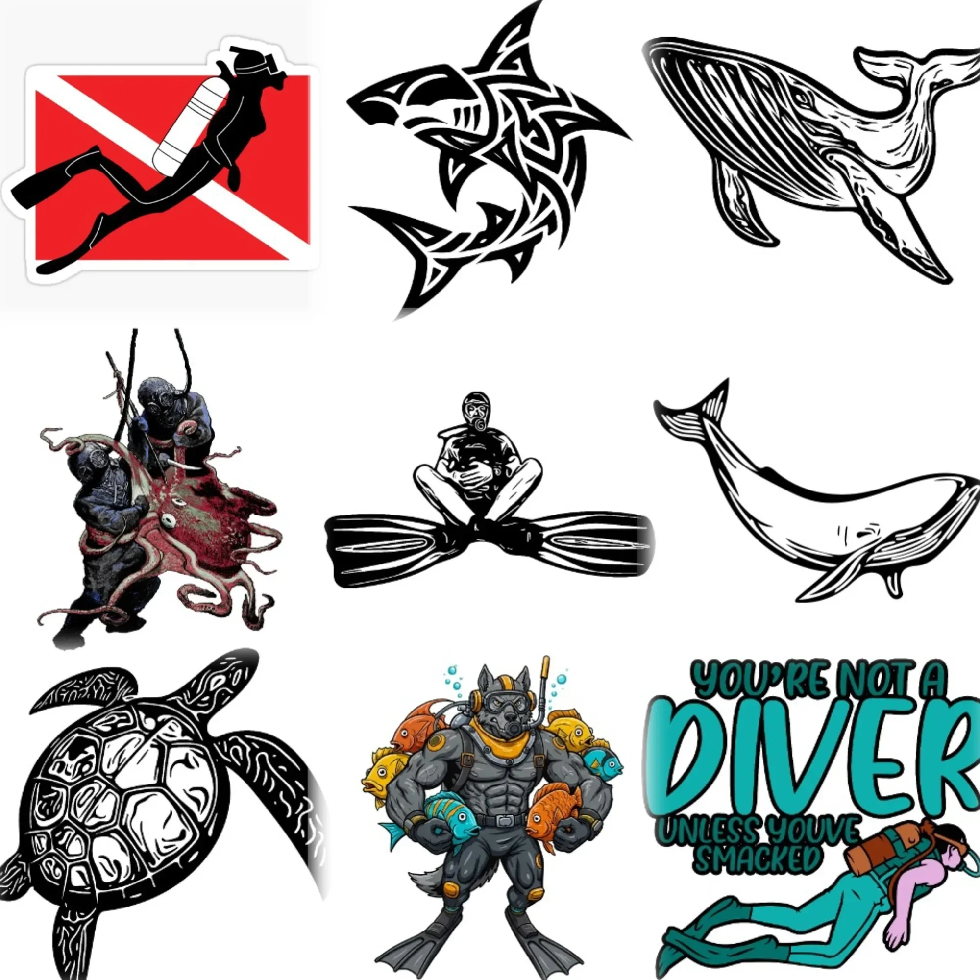 

Scuba Diver Diving Fish Whales Turtles Creative Stickers Accessories Customizable Size Car Van Wall Decal