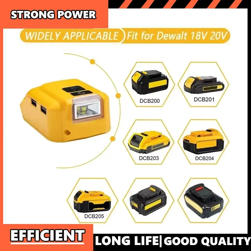 

Портативный преобразователь питания USB-адаптер со светодиодной рабочей подсветкой 140 лм для инструментов Dewalt, литий-ионный аккумулятор 18 В, 20 В, инструменты постоянного тока USB Type-C
