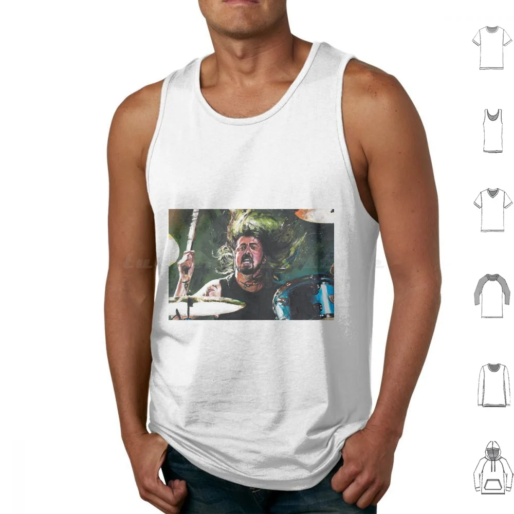 Dave Grohl Drums Painting Tank Tops Print Cotton Dave Grohl Foofighter Music Artist Chevy Metal Grohl Soundgarden Grunge