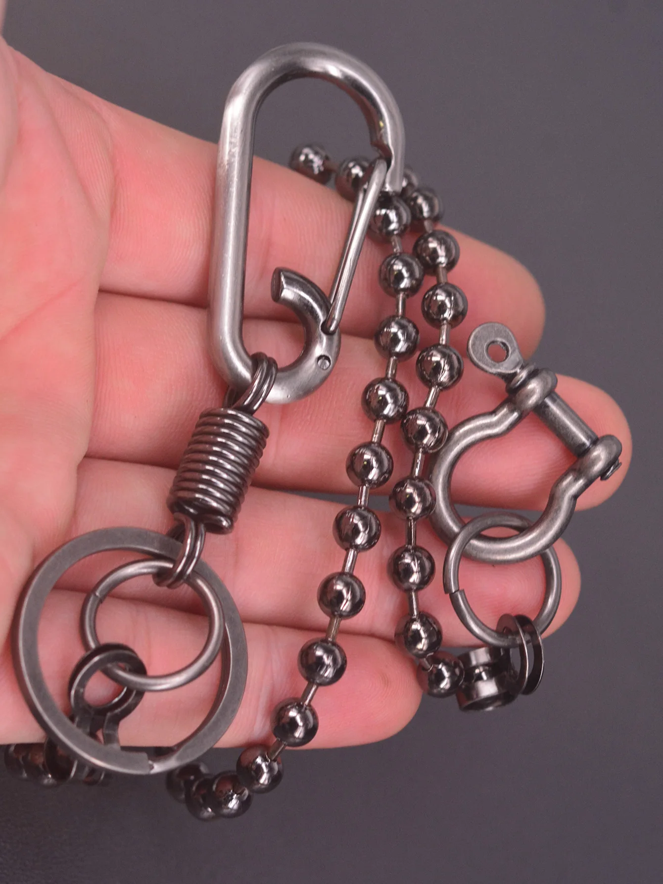 23 Inch long Gunmetal jet Black Wallet Jean Spring Carabiner Belt Hook Clip 6mm Ball Bead Chain EDC Accessory for Men