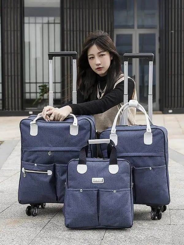 New Women's Large Capacity Luggage Handbag Foldable Travel Storage Bag Smooth Universal Wheel Suitcase Urban Simple Style ABS