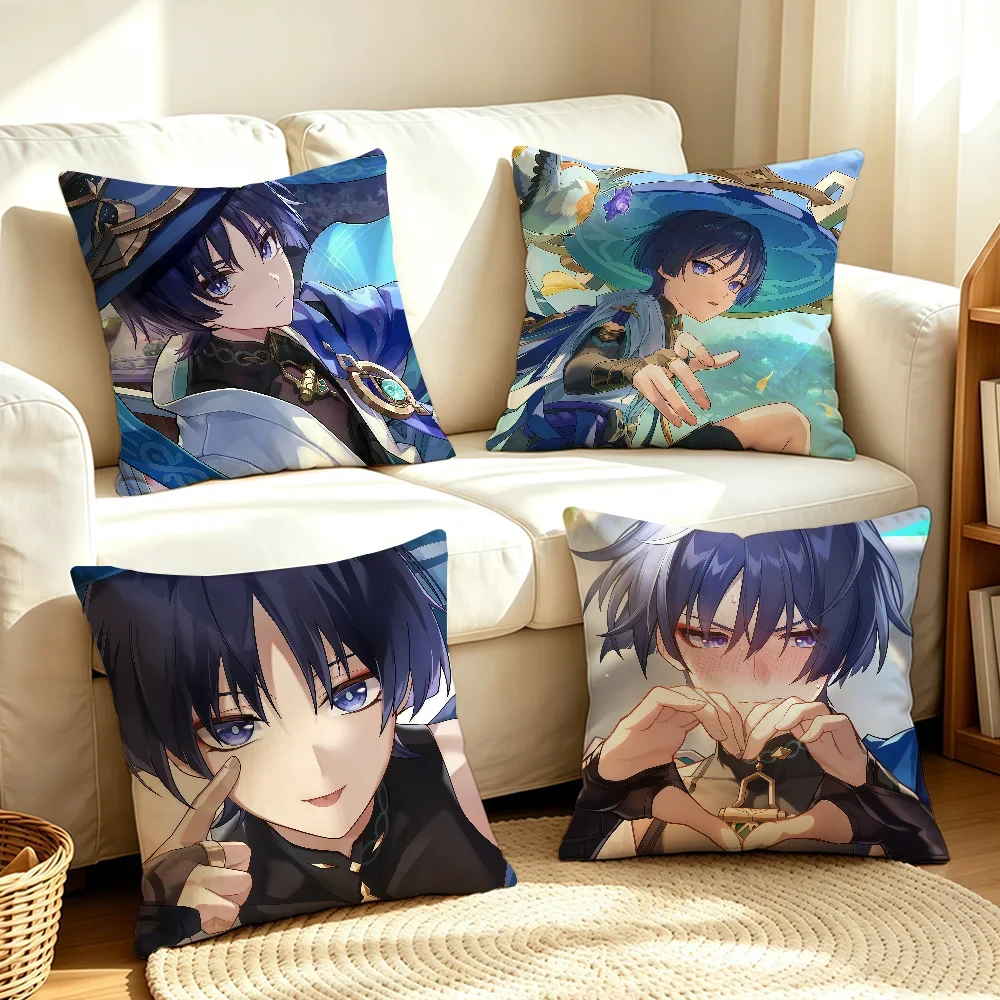 Wanderer Genshin Impact cushion cover Soft Smooth Pillow Case Hidden Zipper Washable Decorative Couch Office Gift
