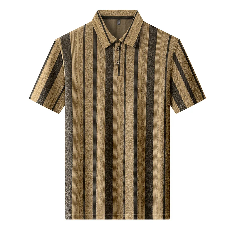 Herren Strukturierte Vertikal Gestreifte Kurzarm-Poloshirts Lässige Business-Oberteile Atmungsaktiv Knitterfrei Sommerkleidung – Detail 20