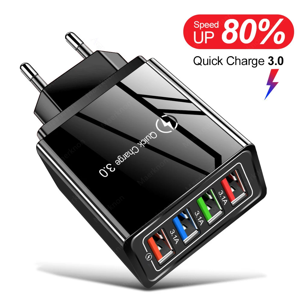 USB Charger 4 Port Fast Charging Phone Charger Power Adapter For iPhone Samsung Xiaomi Huawei Multi Port EU/US Plug Wall Charger