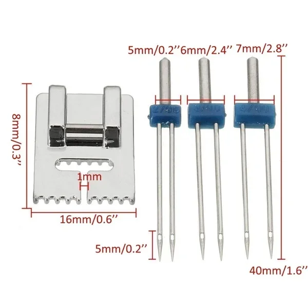 4pcs Double Twin Needle Sewing Presser Foot Set for Sewing Machines Size 2/90 3/90 4/90