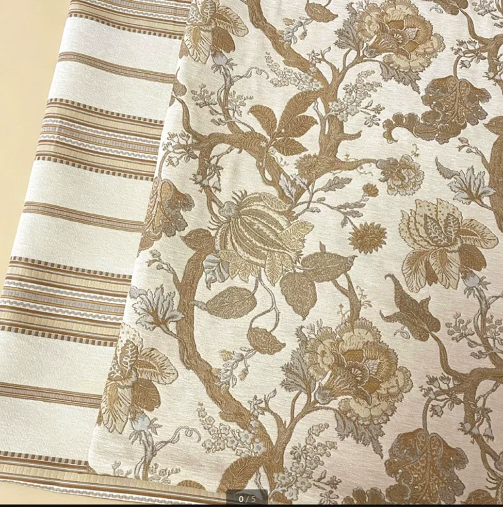 Chenille klassieke jacquard stof met bloemen en strepen, decoratieve stof voor interieurdesign