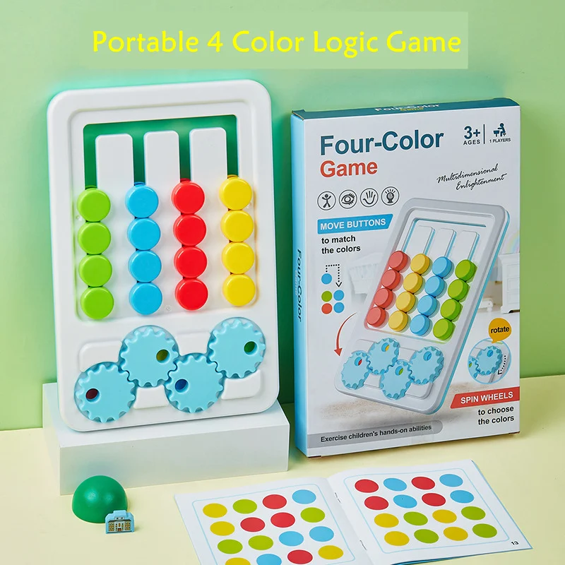 Brinquedo portátil ABS Logic Game, Montessori Puzzles para crianças, Logic Go Chess Board Games, 96 Intellectual Challenge, 4 cores