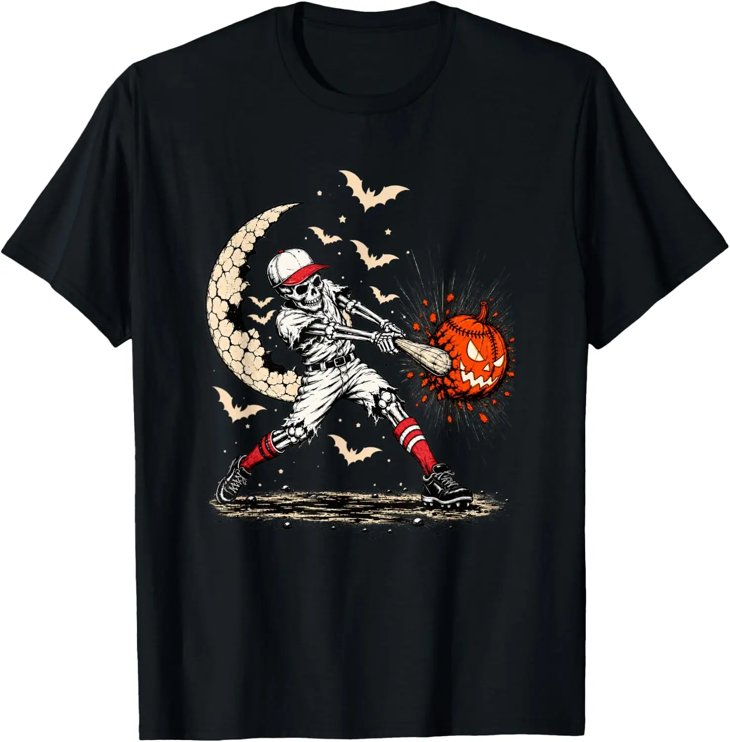 Skeleton Men Boys Baseball Halloween T-Shirt Men Women Unisex Novelty Graphic T‑Shirt, Classic Crew Neck 100% Cotton Tee, Lightweight Anti‑Pilling Breathable Casual Tops, Year‑Round Daily Outfit, Holiday Birthday Present Tee for Friends Family