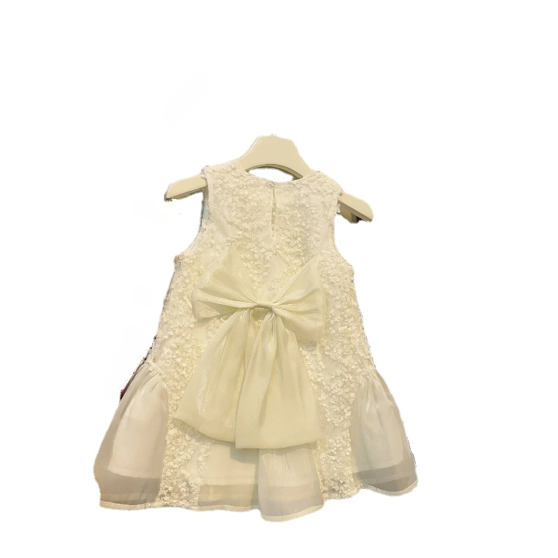 Girls\' Sleeveless Dress Girls\' Summer New Fashion Lace with Bows Solid Color Mesh Dress Ropa De Niña Girls Clothes