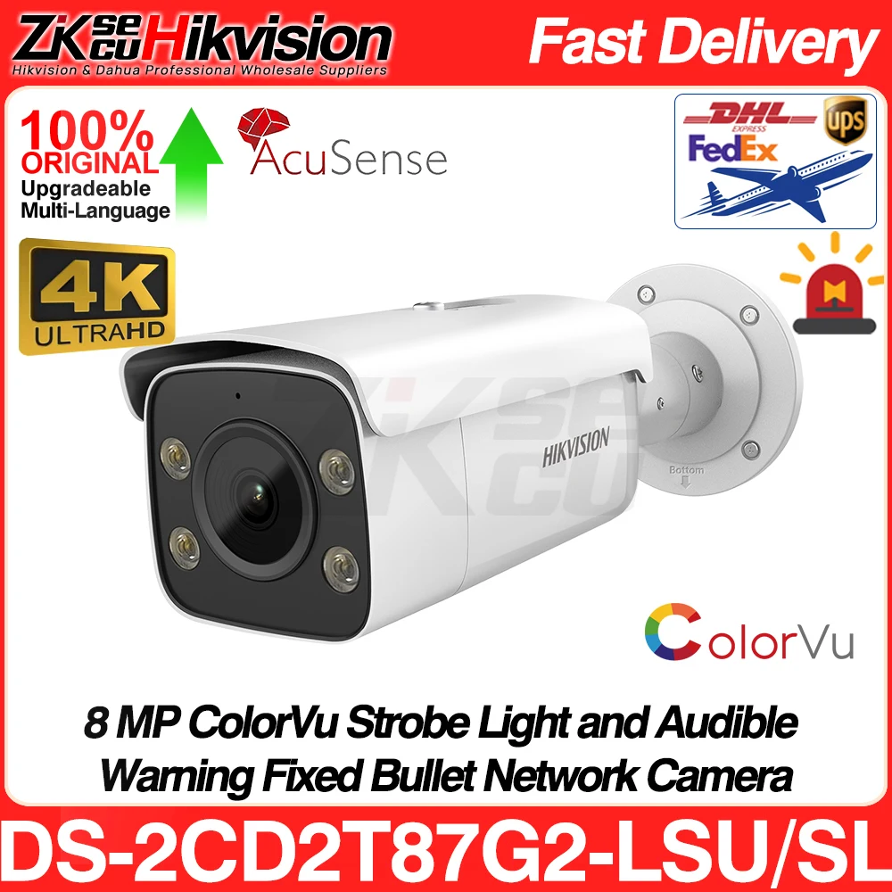 

Hikvision Color IP Camera DS-2CD2T87G2-LSU/SL 8MP 4K ColorVu F1.0 Strobe Light&Audible Warning Acusense Smart Event 2-way Audio