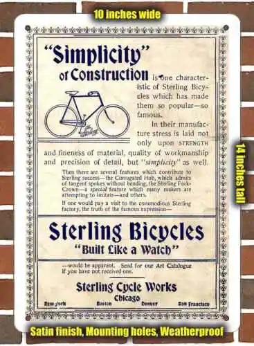 Metal Sign - 1896 Sterling Bicycles- 10x14 inches